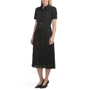 JULIA JORDAN Black Laguna Scuba Pleated Midi Dress
